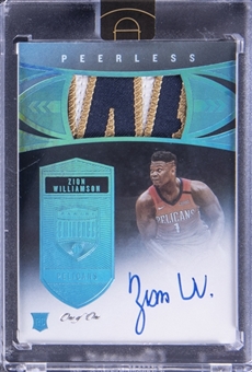 2019-20 Panini Eminence "Peerless" #PP-ZWL Zion Williamson Signed Game Used Patch Rookie Card (#1/1) - Panini-Encased